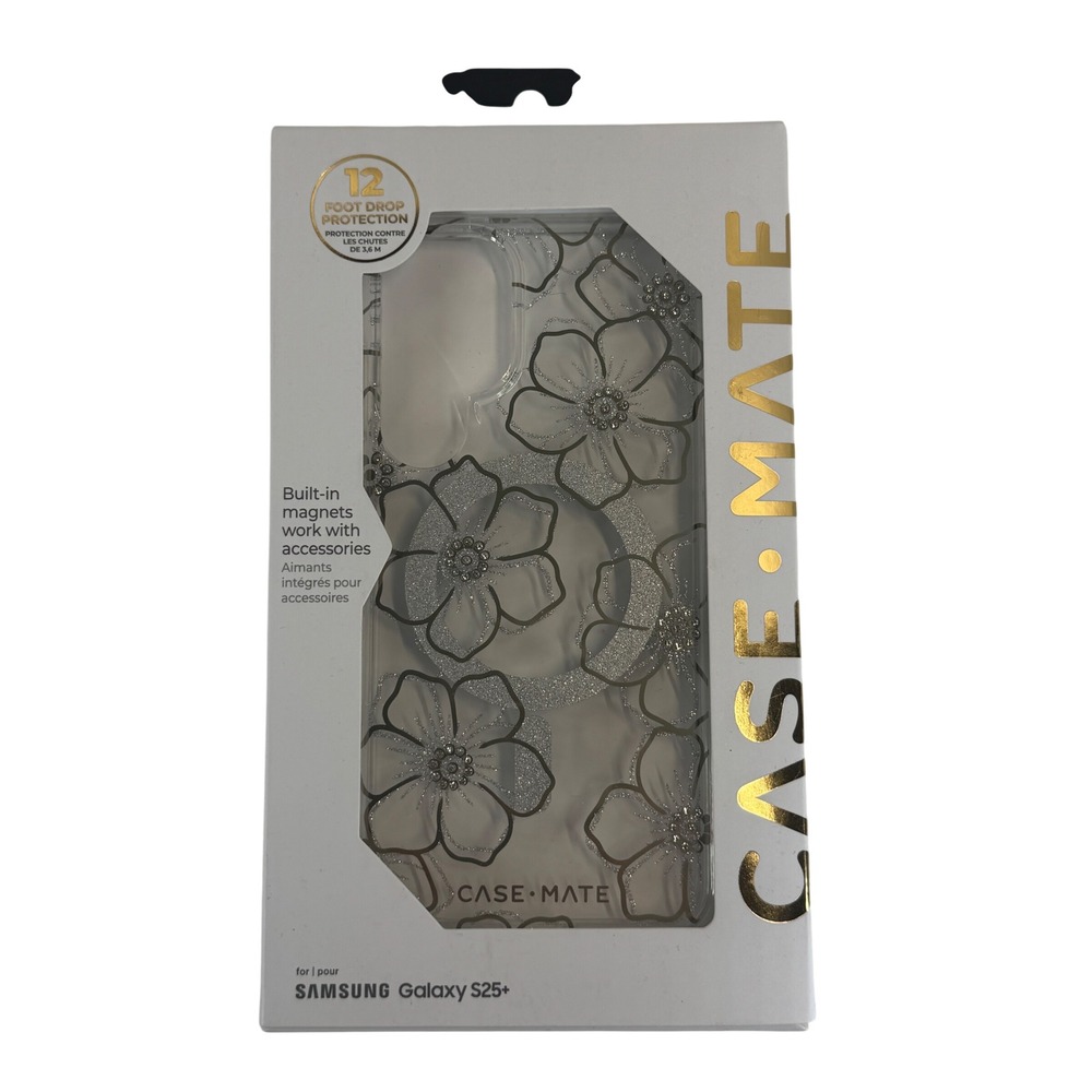 Case-Mate Samsung Galaxy S25+ Case Karat Gardenia Magnetic Floral Silver Glitter